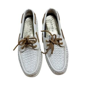 Sperry Top Sider Women's 8M White Woven Leather Boat Shoes Loafers